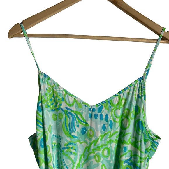 Lilly Pulitzer Deanna Pool Blue Green Any Fins Possible Romper Size Large - Picture 3 of 8